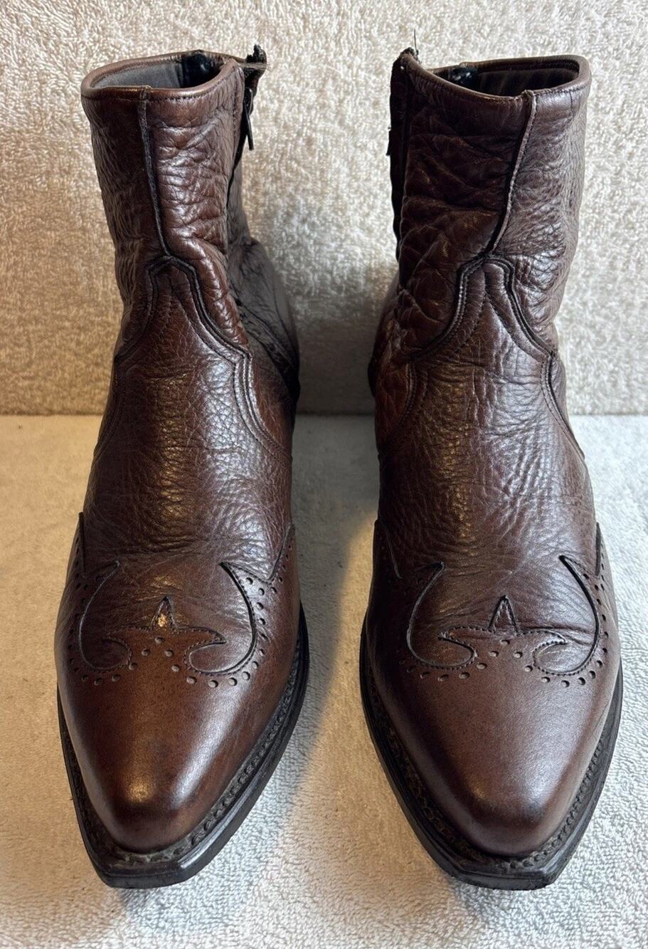 Abilene Western Wingtip Zipper Leather Boots Snip Toe Men’s Size 11.5 D 6443